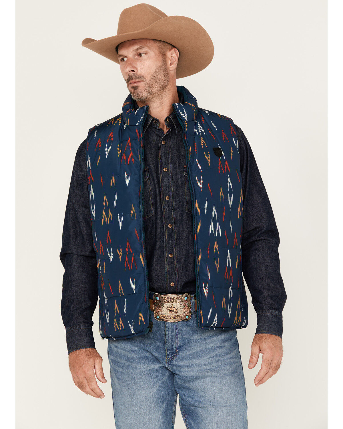 Image #1 - RANK 45® Men's Men's Spaced Geo Print Reversible Puffer Vest, Dark Teal, hi-res