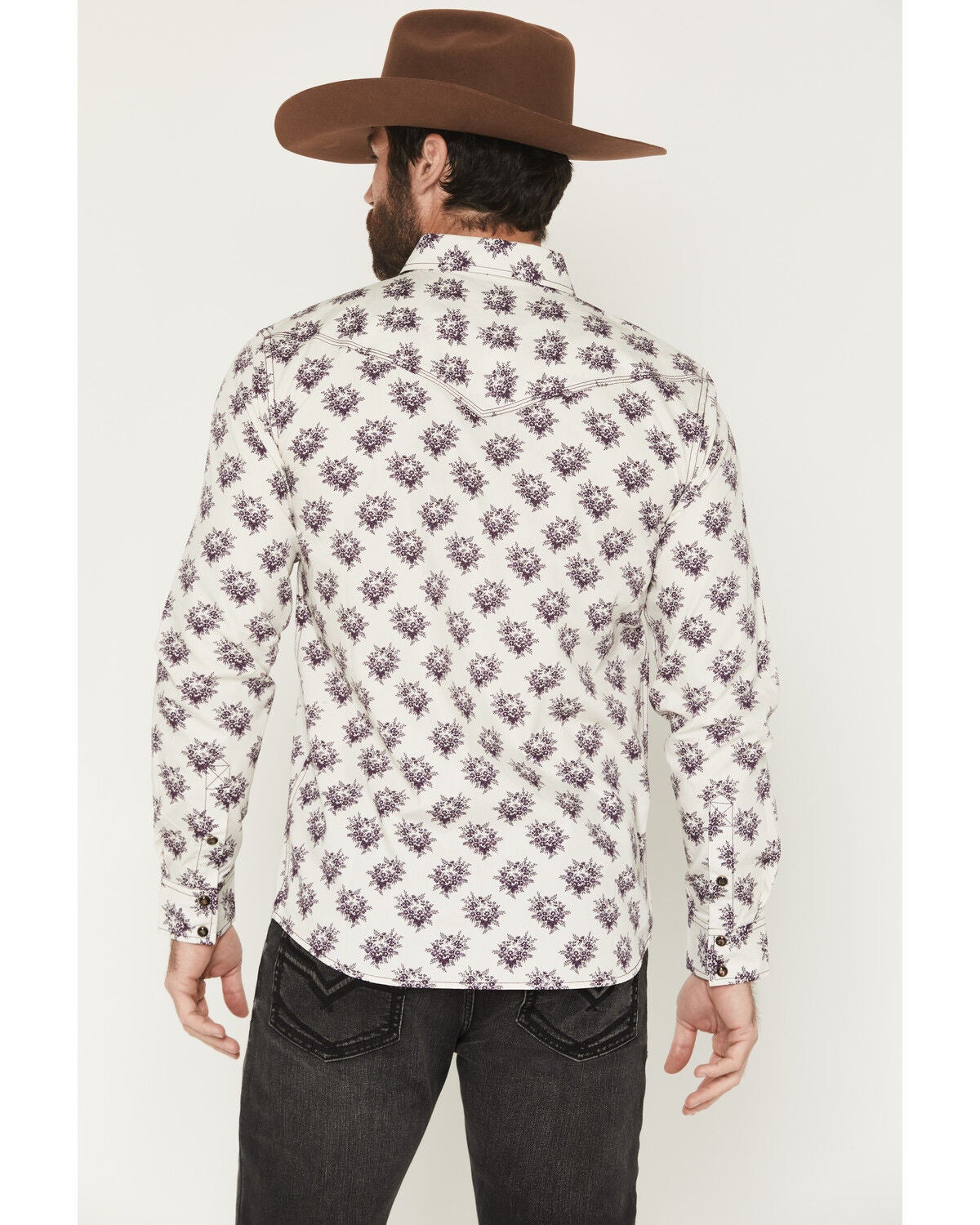 Image #4 - Moonshine Spirit&reg; Men's Memphis Floral Print Long Sleeve Snap Western Shirt, Ivory, hi-res