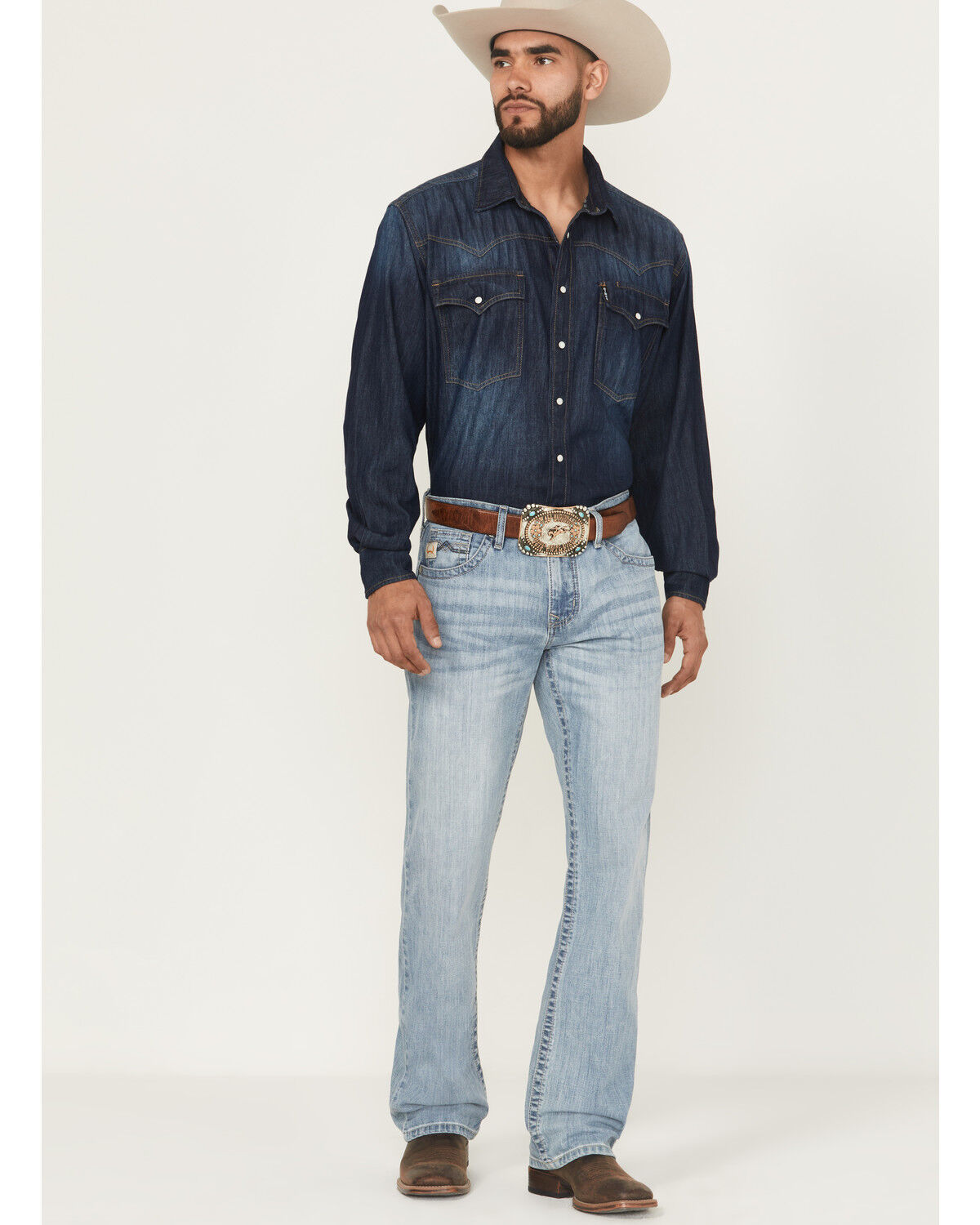 Image #1 - Cinch Men's Light Wash Slim Bootcut Performance Stretch Denim Jeans, Light Wash, hi-res