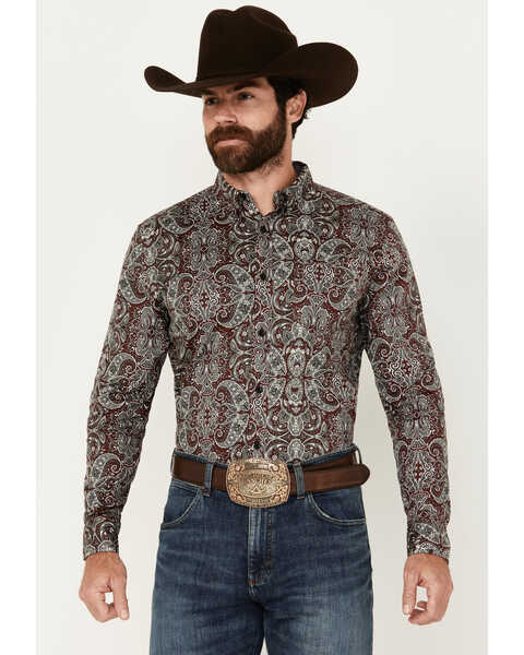 Cody James Men's Showcase Paisley Print Long Sleeve Button-Down Stretch Western Shirt - Tall , Dark Red, hi-res
