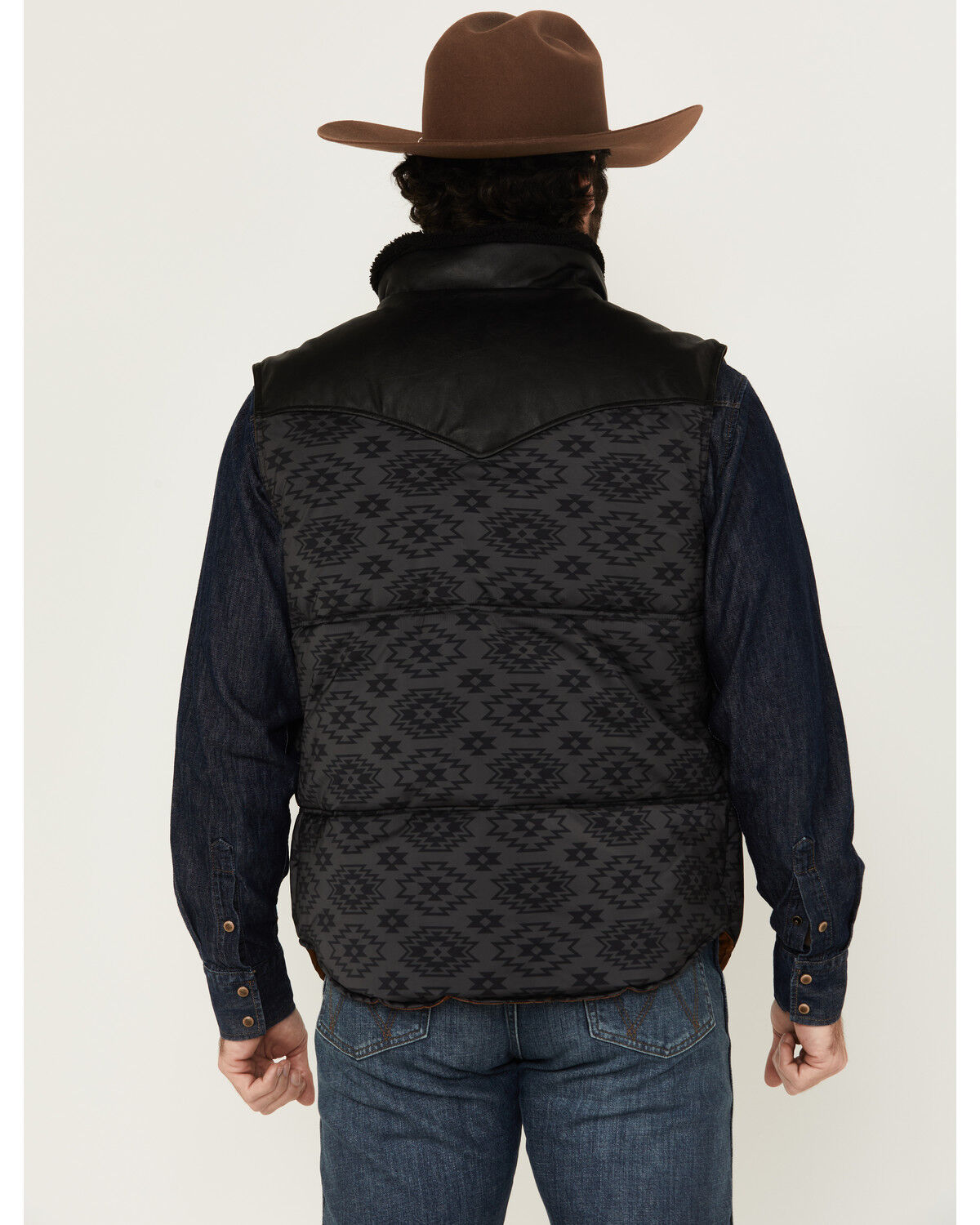 Image #4 - Cody James Men's Rocker Tonal Southwestern Print Puffer Vest, Black, hi-res