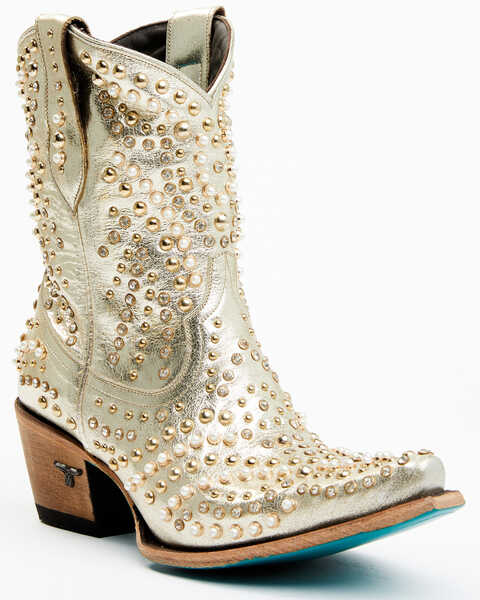 Boot Barn X Lane Women's Exclusive Dolly Metallic Leather Western Bridal Booties - Snip Toe, Gold, hi-res