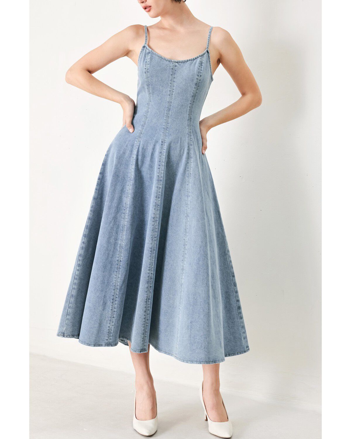 Image #2 - Flying Tomato Women's Cloud Ninette Denim Midi Dress, Light Wash, hi-res