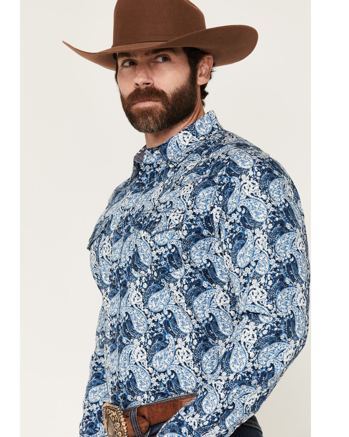 Image #2 - Cody James Men's Escape Route Paisley Print Long Sleeve Snap Western Shirt - Big, Light Blue, hi-res