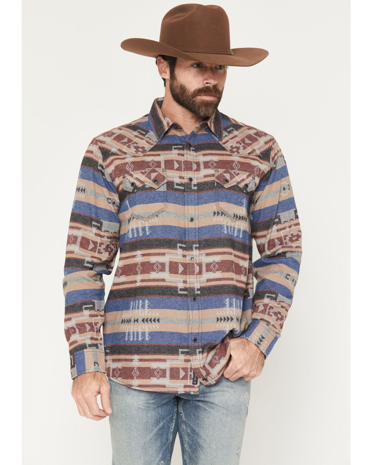 Moonshine Spirit&reg; Men's Caribou Southwestern Striped Long Sleeve Snap Flannel Shirt, Multi, hi-res