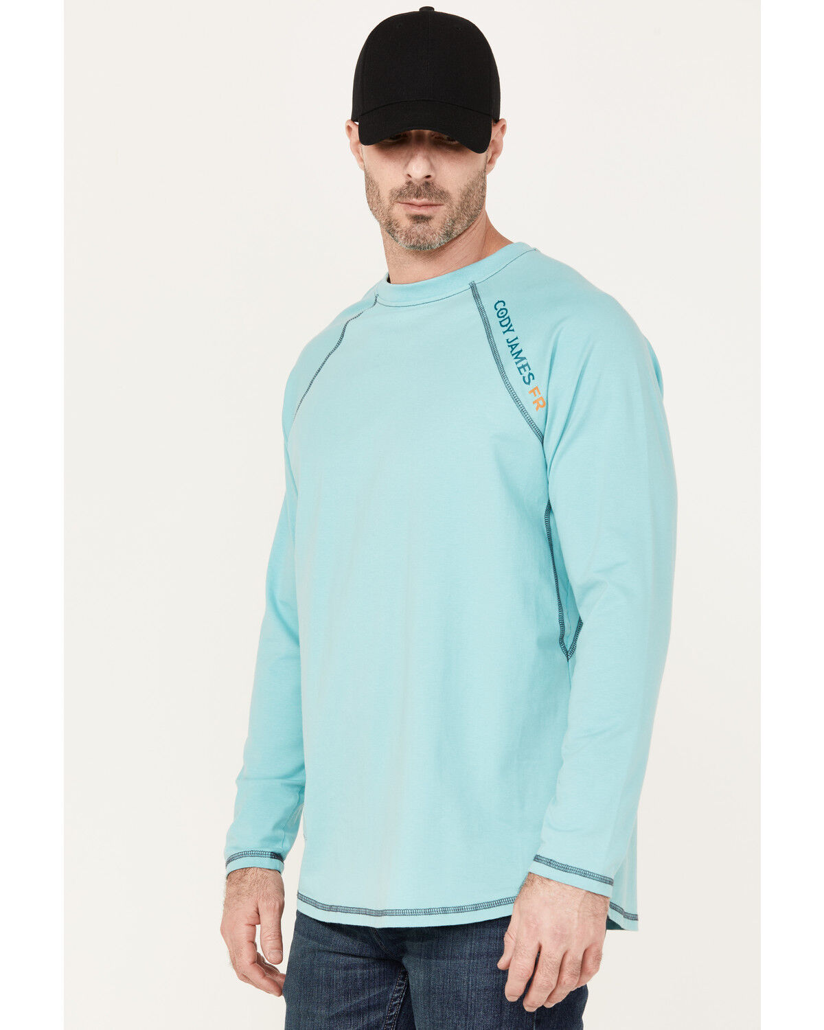 Image #2 - Cody James Men's FR Solid Long Sleeve Raglan Work T-Shirt, Teal, hi-res