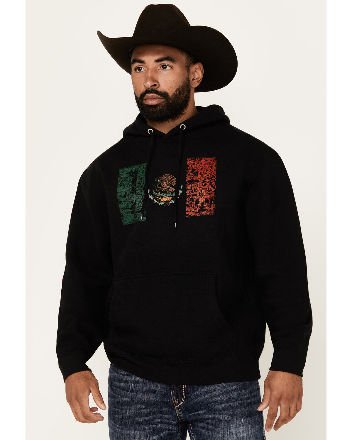 Image #1 - Cody James Men's Tiled Mexico Flag Hooded Sweatshirt, Black, hi-res
