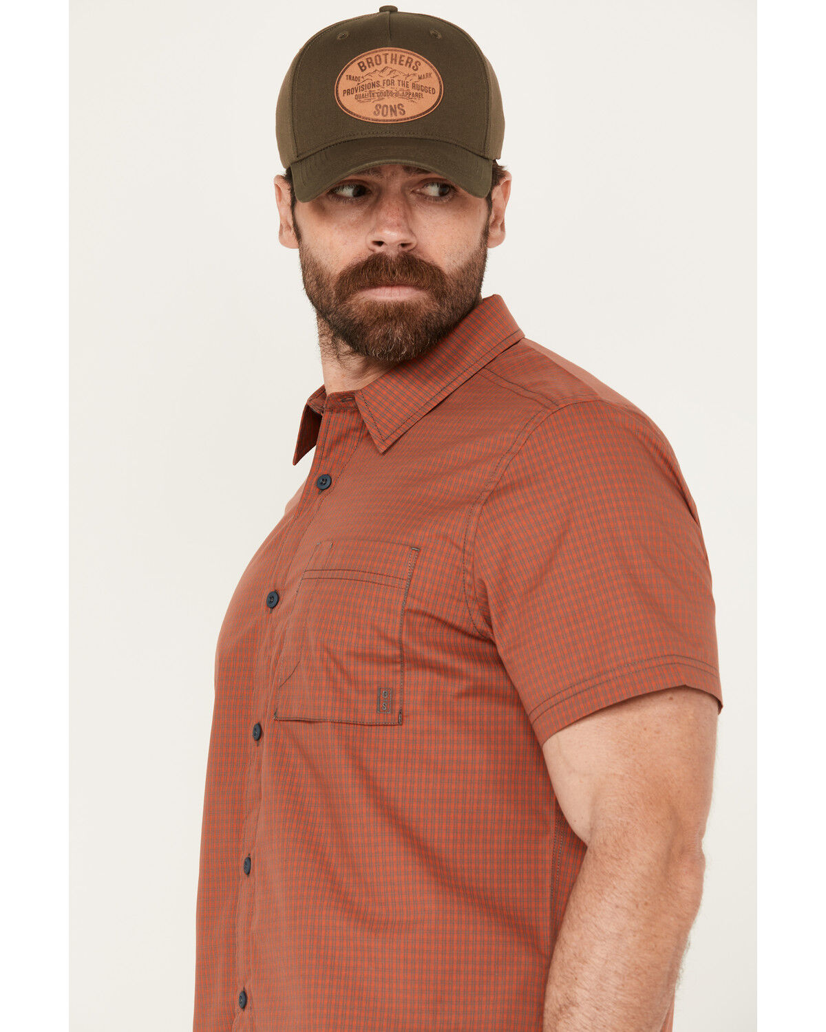 Image #2 - Brothers and Sons Men's Andrews Plaid Print Short Sleeve Button Down Western Shirt, Orange, hi-res