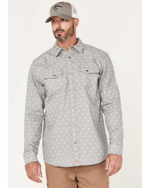 Cody James Men's FR Spaced Diamond Print Long Sleeve Snap Work Shirt - Big , Grey, hi-res