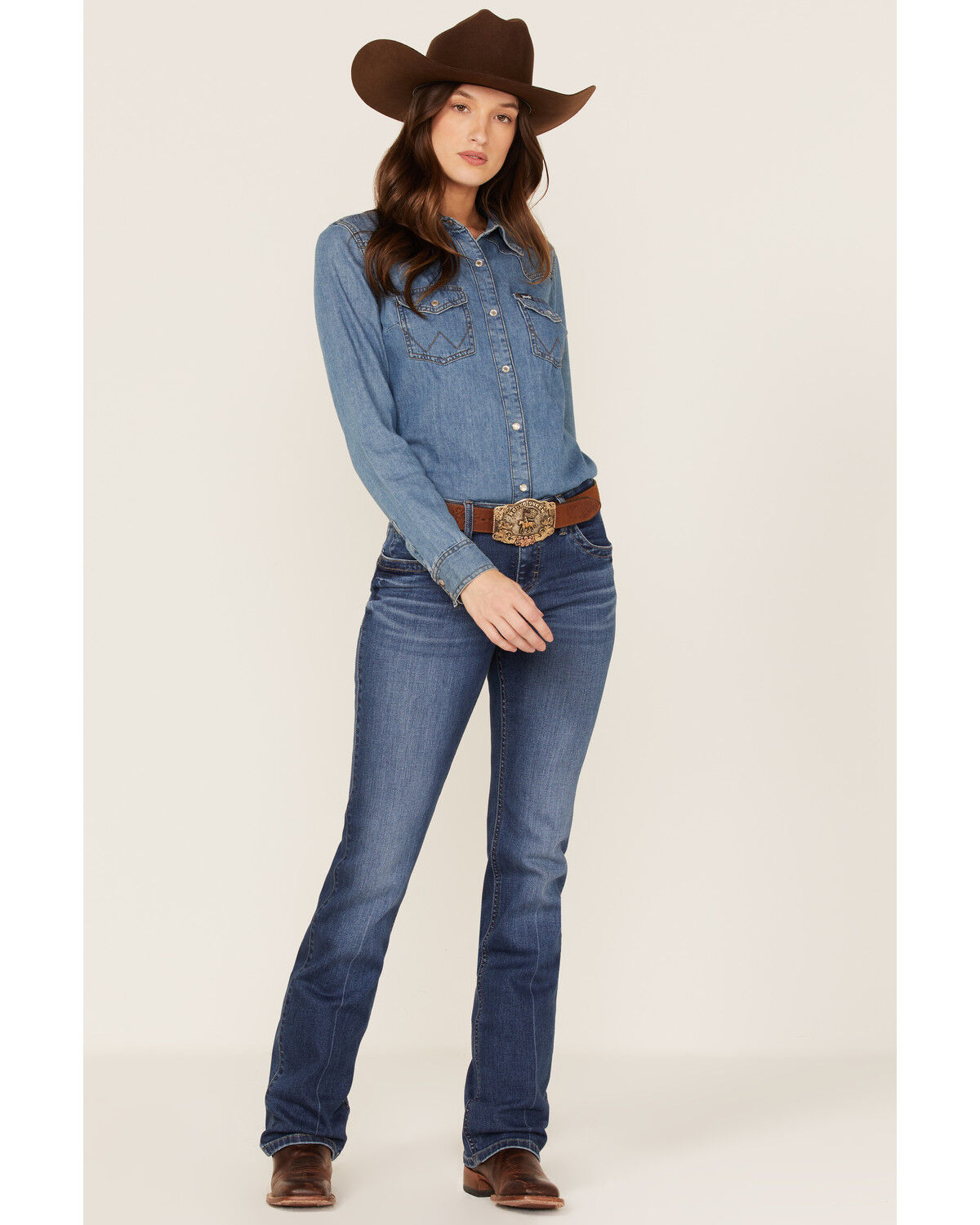 Image #1 - Wrangler Women's Medium Wash Mid Rise Jane Q-Baby Bootcut Ultimate Riding Jeans, Blue, hi-res