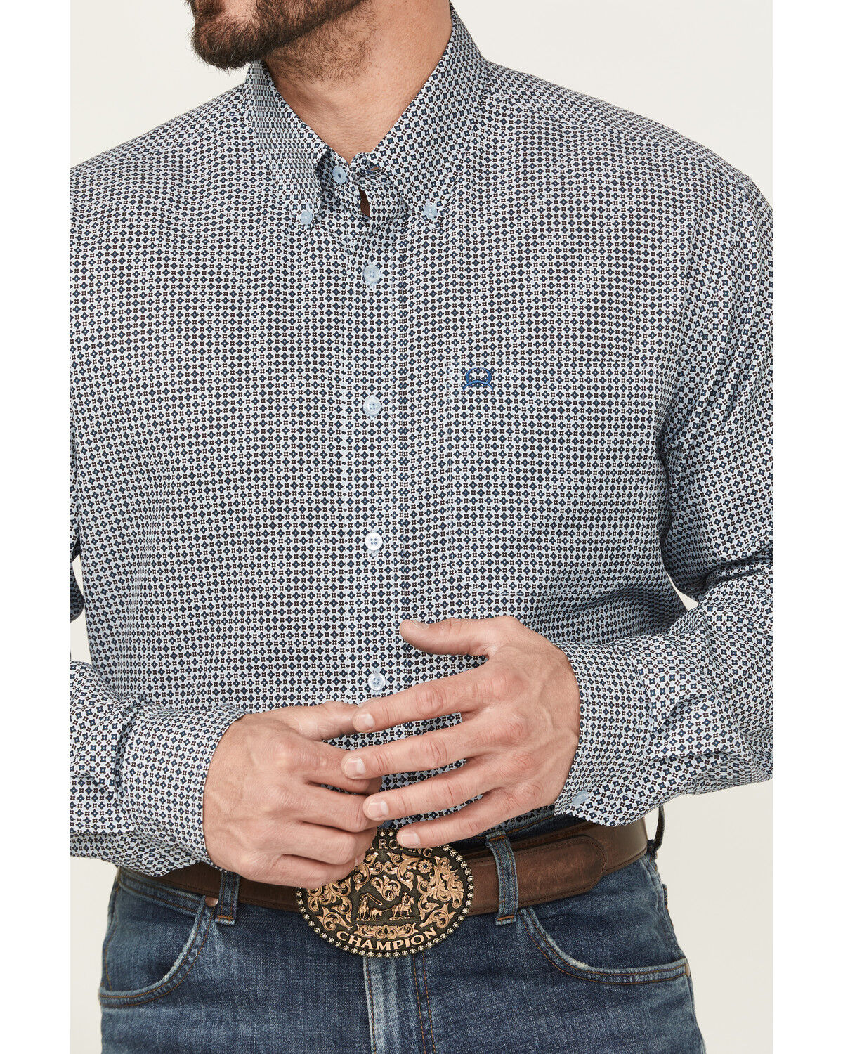 Image #3 - Cinch Men's Geo Print Long Sleeve Button-Down Performance Stretch Western Shirt, Light Blue, hi-res