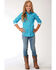 Amarillo Girls' Geo Core Long Sleeve Western Shirt , Turquoise, hi-res