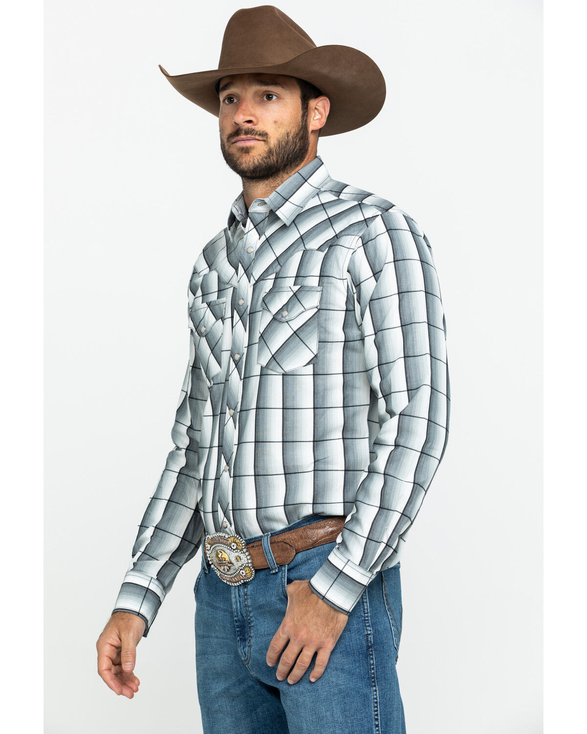 Image #3 - Wrangler Retro Men's Large Ombre Plaid Long Sleeve Western Shirt, , hi-res