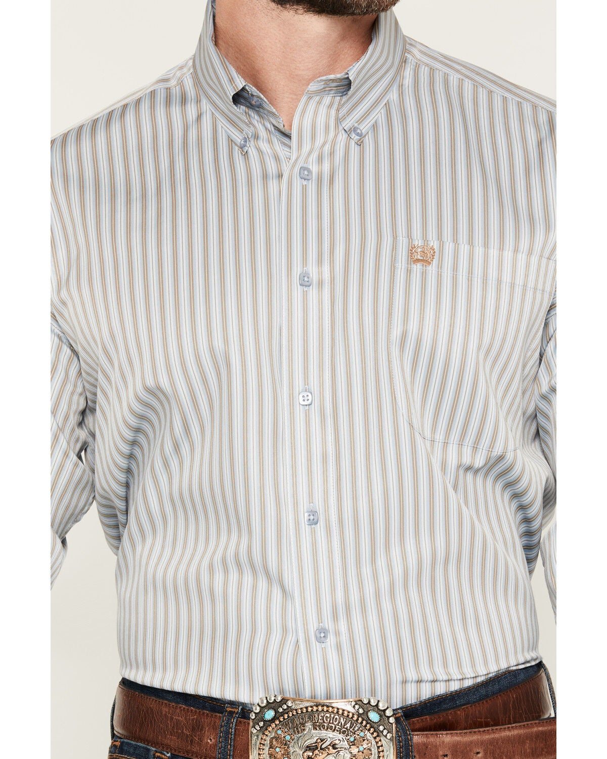 Image #3 - Cinch Men's Tencel&trade; Striped Long Sleeve Button-Down Western Shirt, Light Blue, hi-res