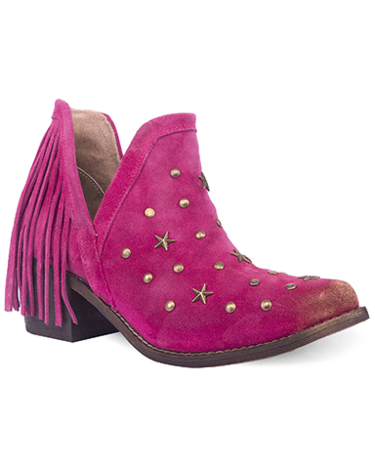 Image #1 - Circle G Women's Fringe Studded Roughout Booties - Round Toe, Pink, hi-res
