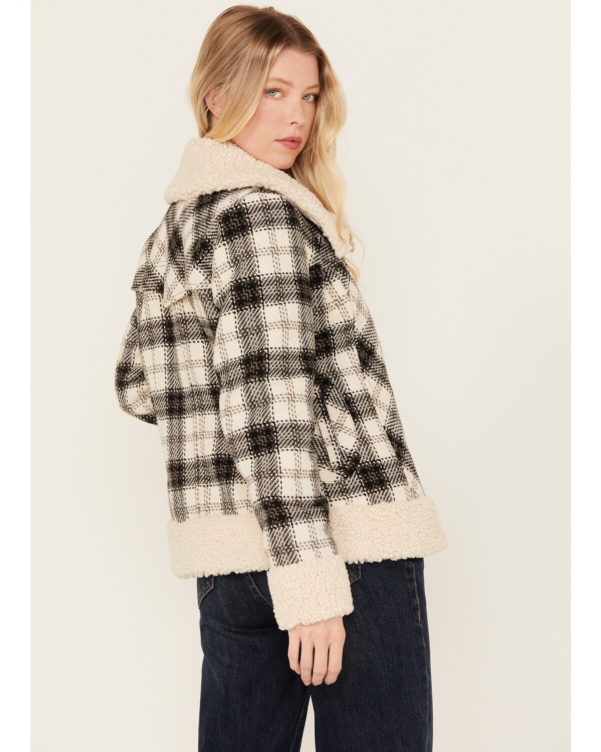 Image #4 - Powder River Outfitters Women's Plaid Print Berber Wool Jacket, Natural, hi-res