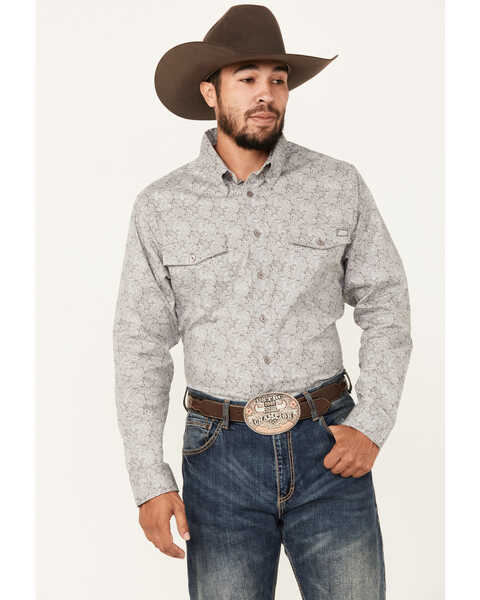 Justin Men's Boot Barn Exclusive Paisley Print Long Sleeve Button-Down Stretch Western Shirt, Grey, hi-res