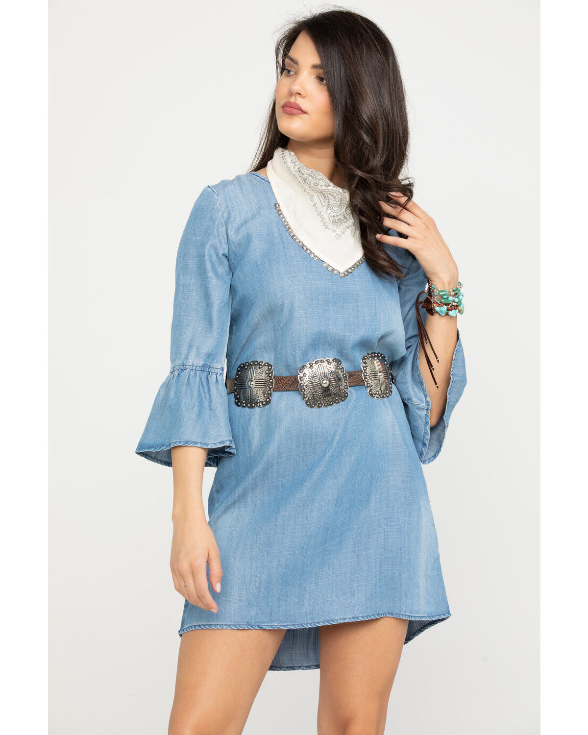 denim bell sleeve dress