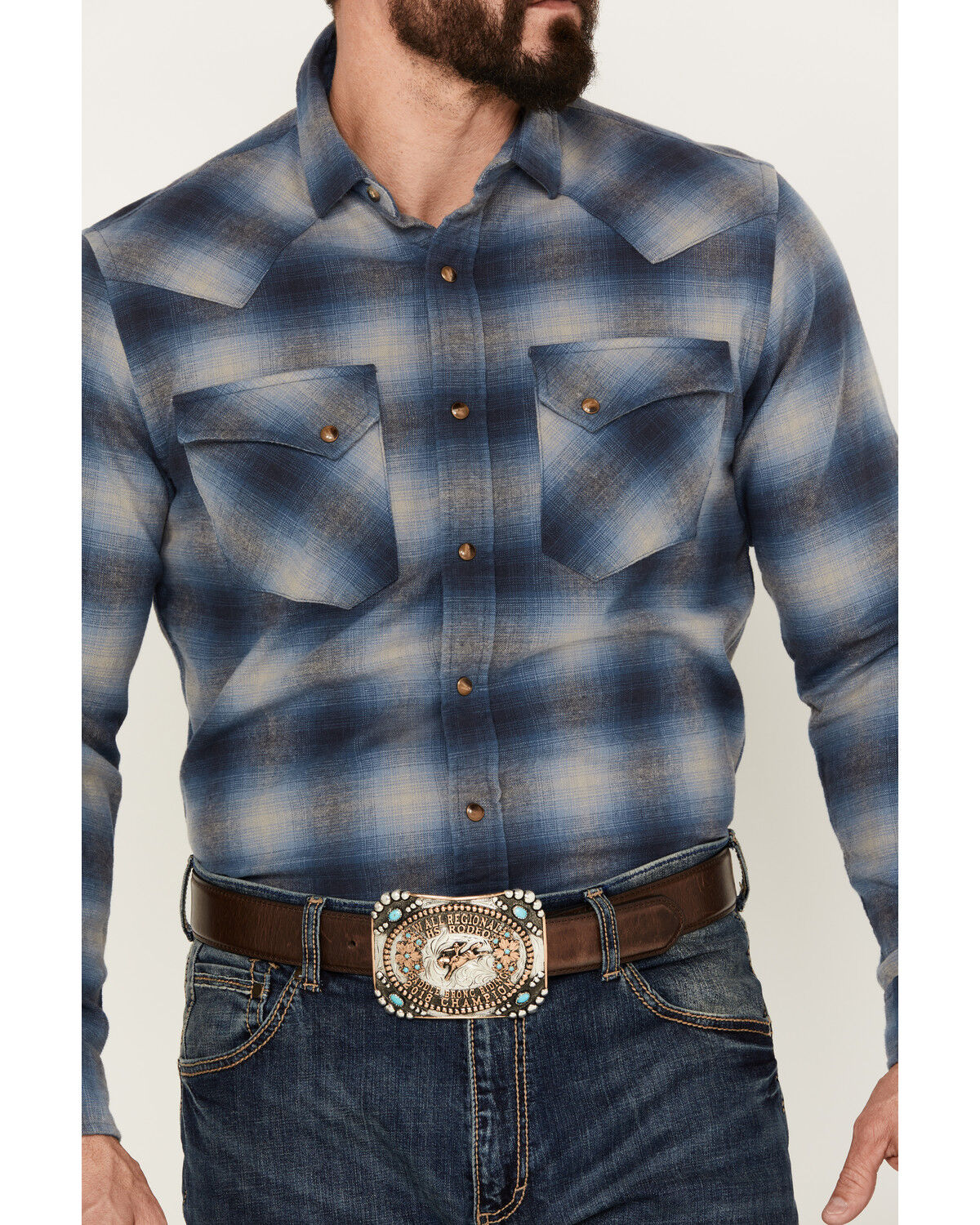 Image #3 - Pendleton Men's Wyatt Plaid Print Long Sleeve Western Snap Shirt, Dark Blue, hi-res