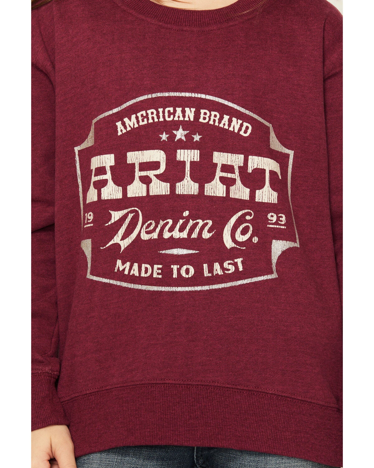 Image #3 - Ariat Girls' Emblem Sweatshirt, Maroon, hi-res