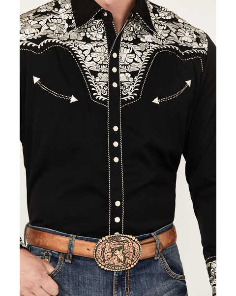 Image #3 - Scully Men's Embroidered Gunfighter Long Sleeve Pearl Snap Western Shirt, Silver, hi-res
