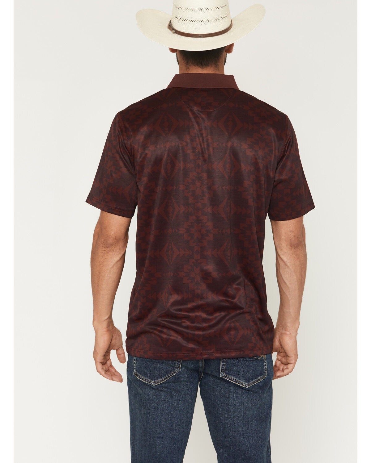 Image #4 - RANK 45&reg; Men's Tonal Southwestern Print Short Sleeve Button-Down Polo, Burgundy, hi-res