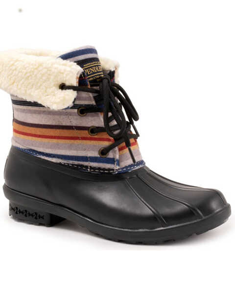 Pendleton Women's Bridger Stripe Duck Rain Boots - Round Toe, Black, hi-res