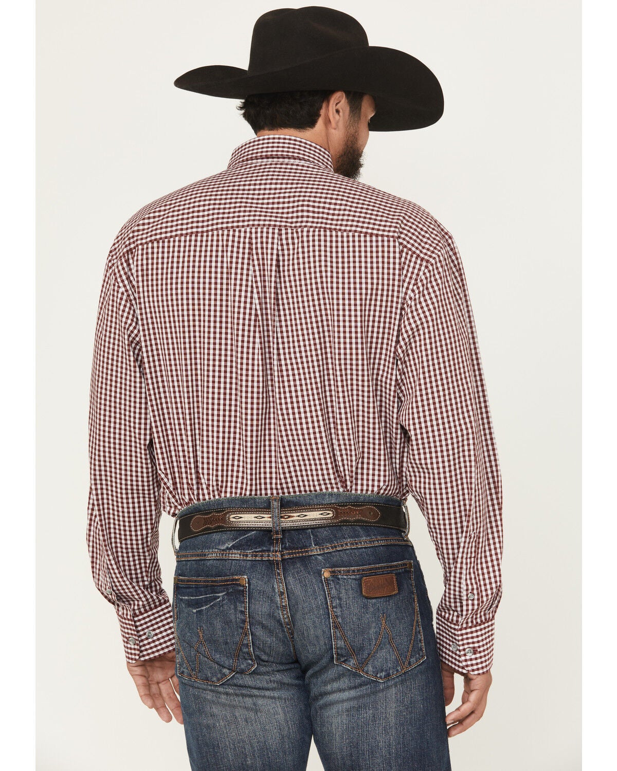 Image #4 - George Strait Wrangler Men's Checkered Long Sleeve Button-Down Stretch Western Shirt, Wine, hi-res