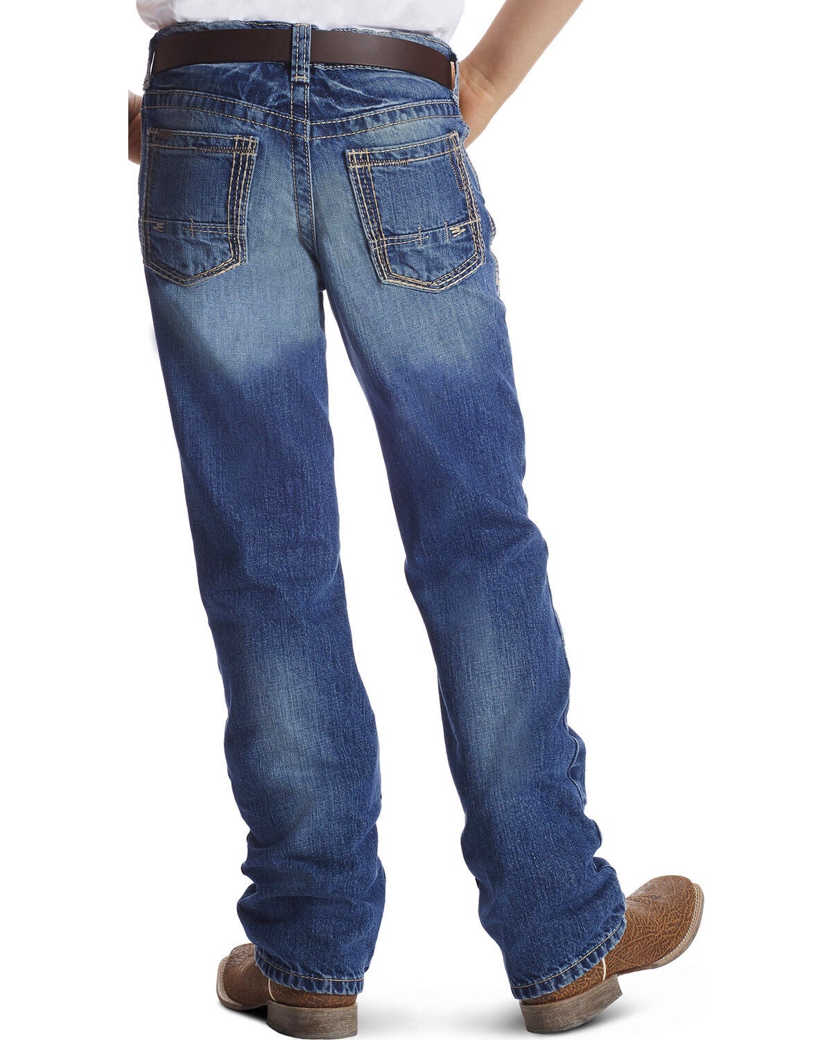 Image #1 - Ariat Boys' B4 Relaxed Fit Boundary Dakota Bootcut Jeans, Blue, hi-res