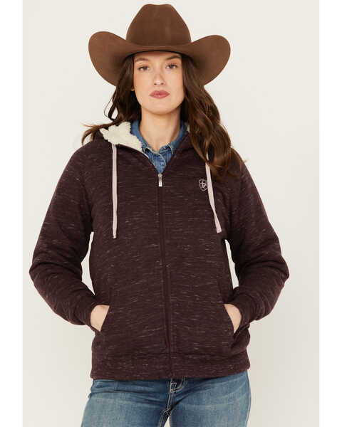 Ariat Women's R.E.A.L Sherpa-Lined Full Zip Hoodie , Maroon, hi-res
