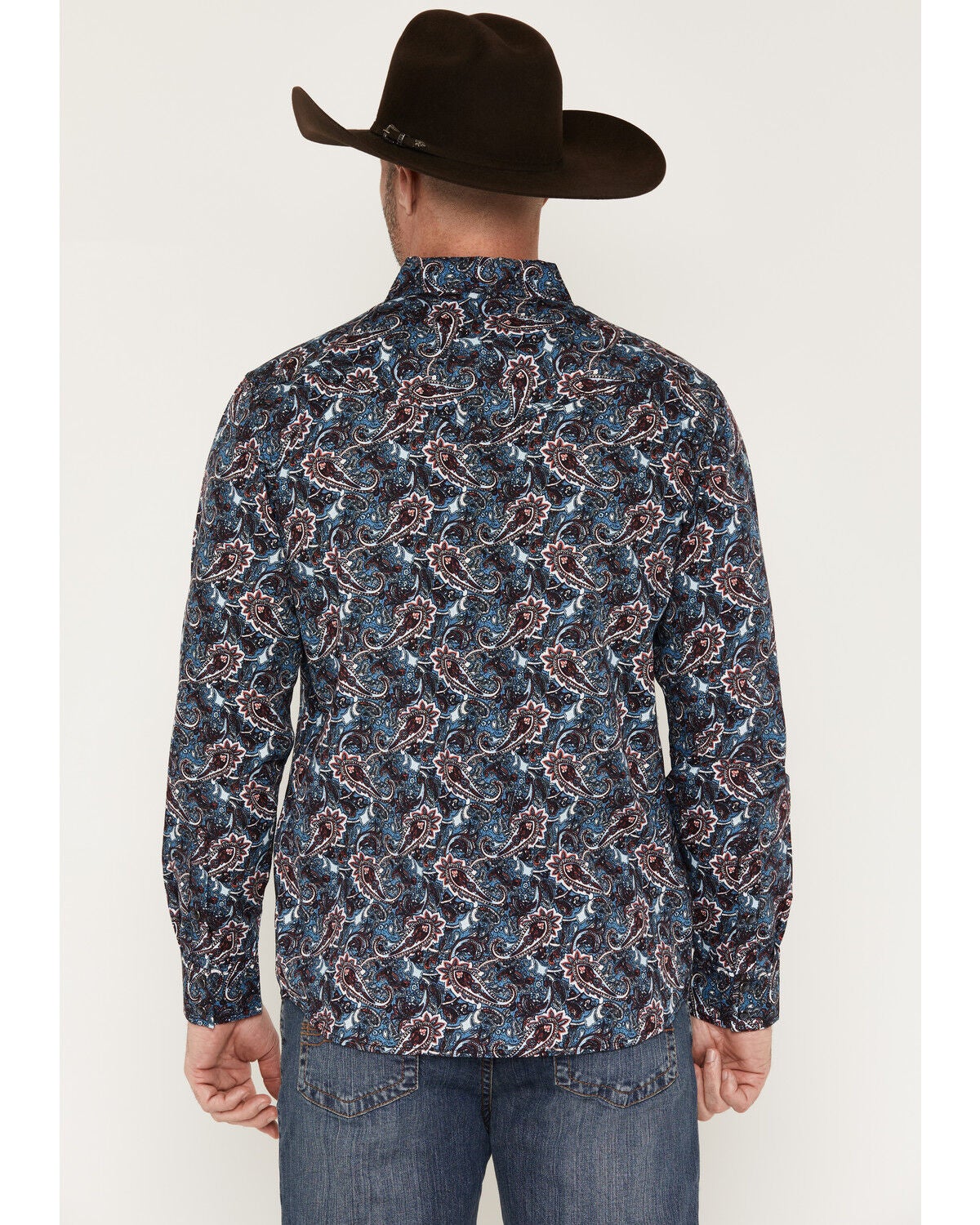 Image #4 - Moonshine Spirit&reg; Men's Rodeo Ripple Paisley Print Long Sleeve Snap Western Shirt, Blue, hi-res