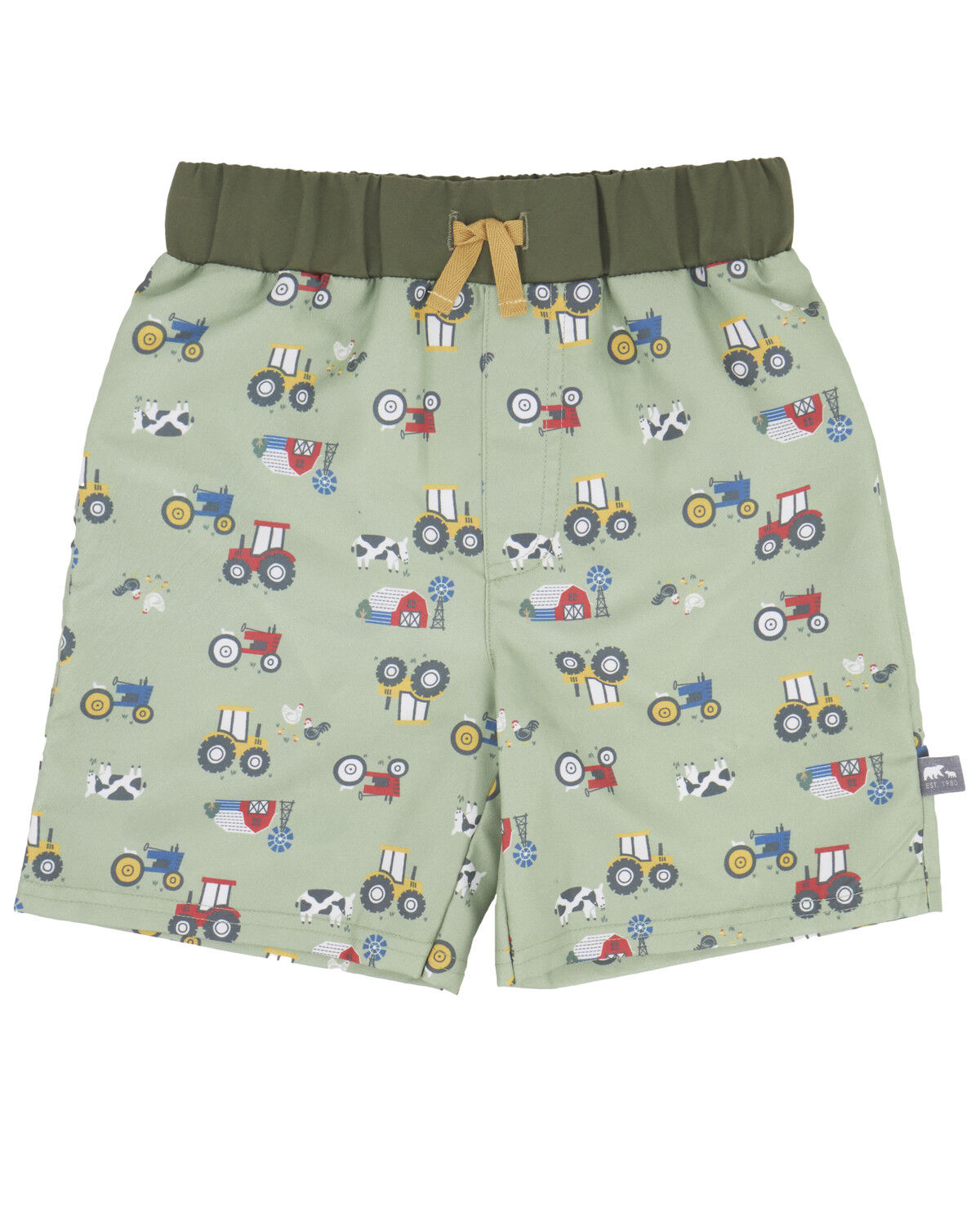 Image #1 - Rugged Bear Toddler Boys' Farm Print Swim Shorts, Green, hi-res