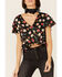 Image #2 - Beyond The Radar Women's Floral Satin Button Front Blouse, Black, hi-res