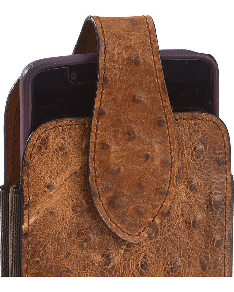 M & F Western Men's Faux Ostrich Cell Phone Clip-On Holder, Brown, hi-res