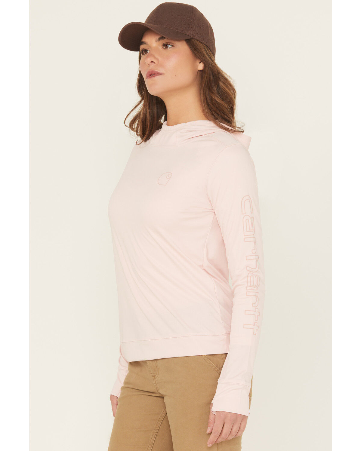 Image #2 - Carhartt Women's Force Sun Defender™ Relaxed Fit Lightweight Long Sleeve Hooded Graphic Work Shirt, Rose, hi-res