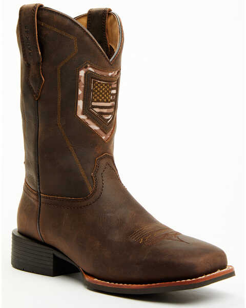 RANK 45 Men's Chief Western Performance Boots - Broad Square Toe, Brown, hi-res