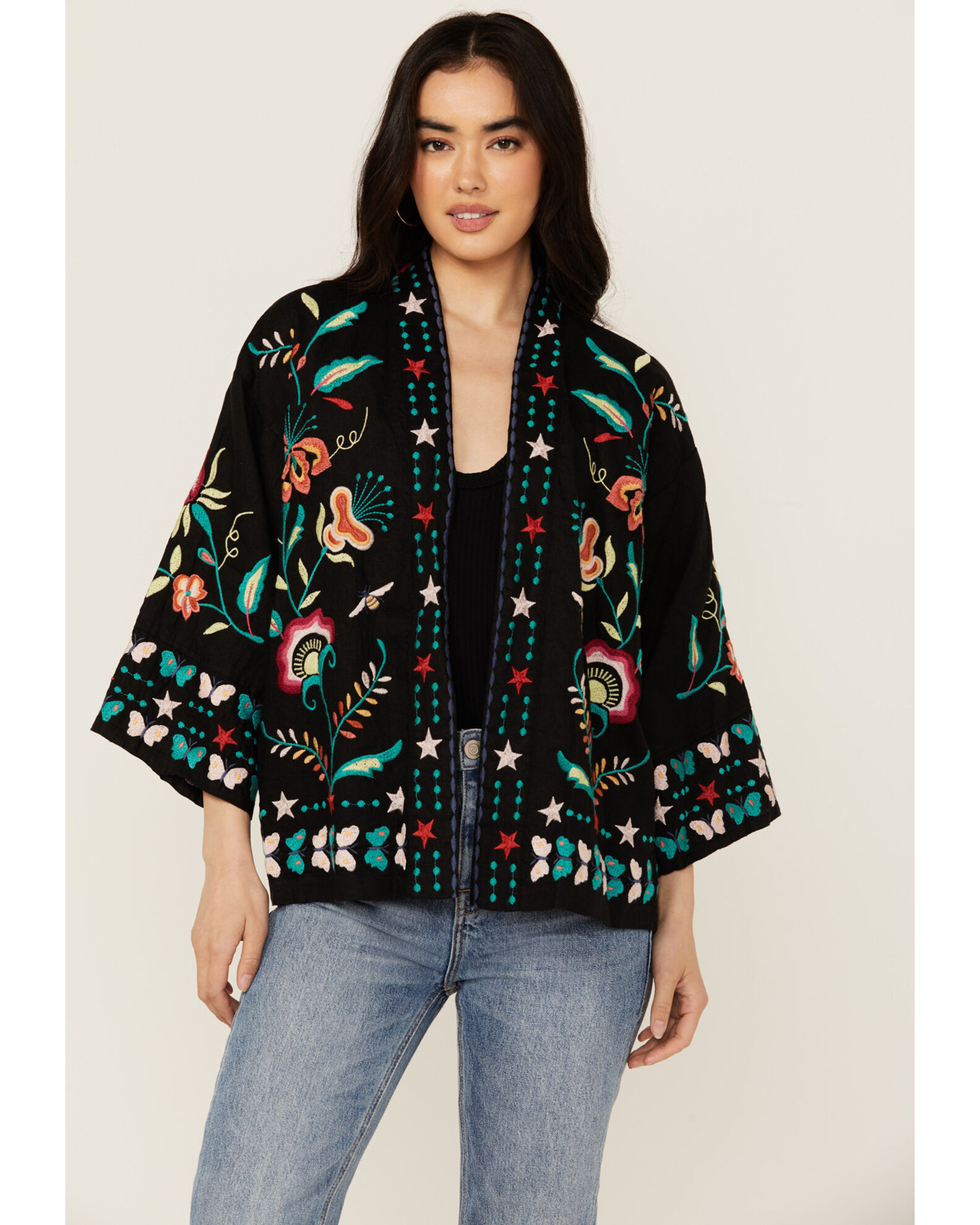Product Name: Johnny Was Women's Embroidered Cropped Kimono