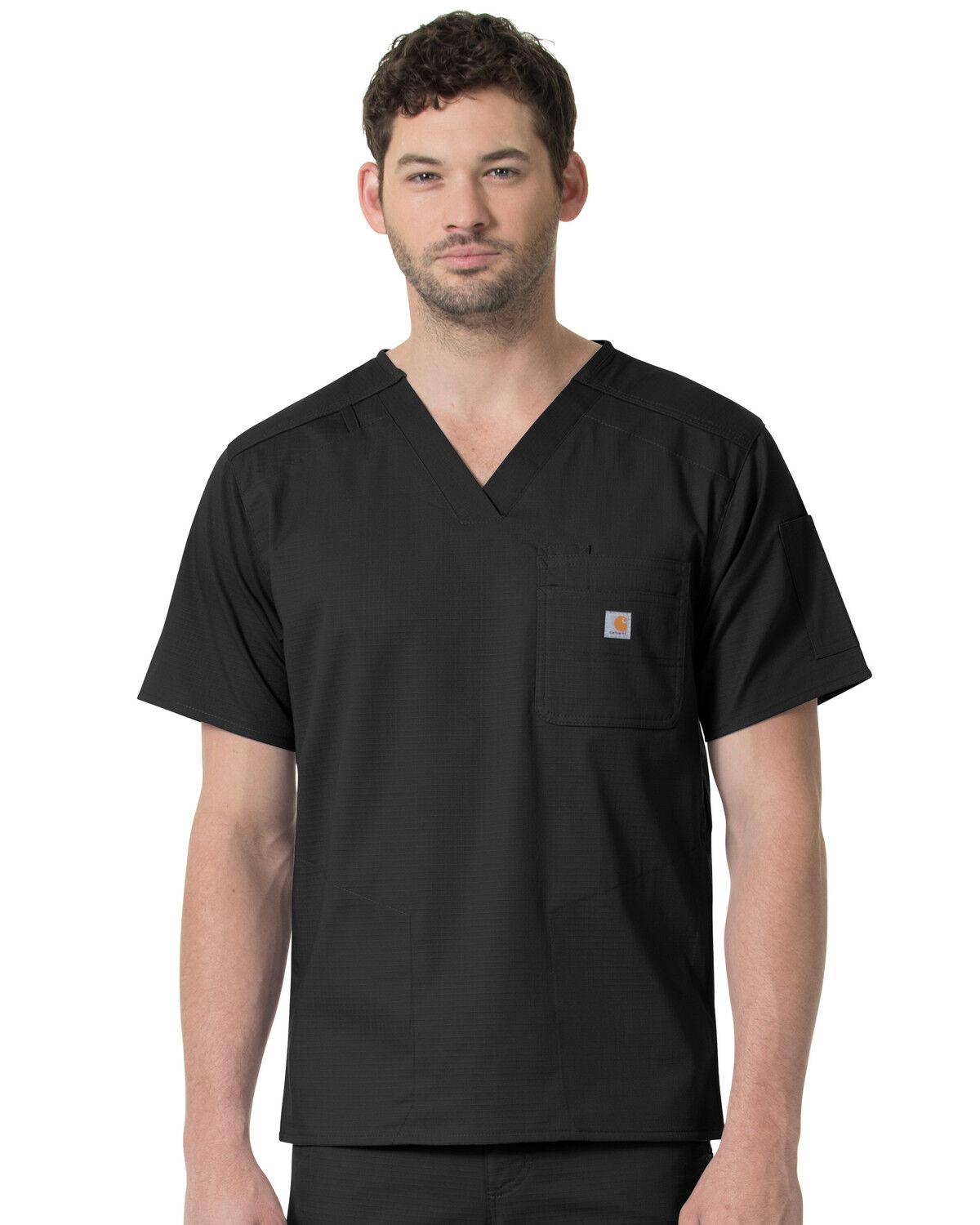 Image #1 - Carhartt Men's Slim Fit Six Pocket V-Neck Scrub Top, Black, hi-res