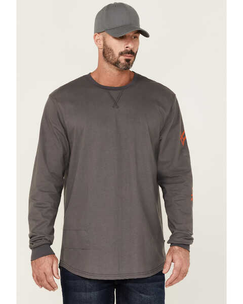 Hawx Men's FR Logo Long Sleeve Work T-Shirt , Charcoal, hi-res