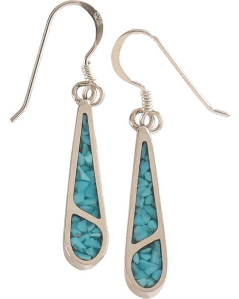 Silver Legends Women's 2 Channel Turquoise Dangle Earrings , Turquoise, hi-res