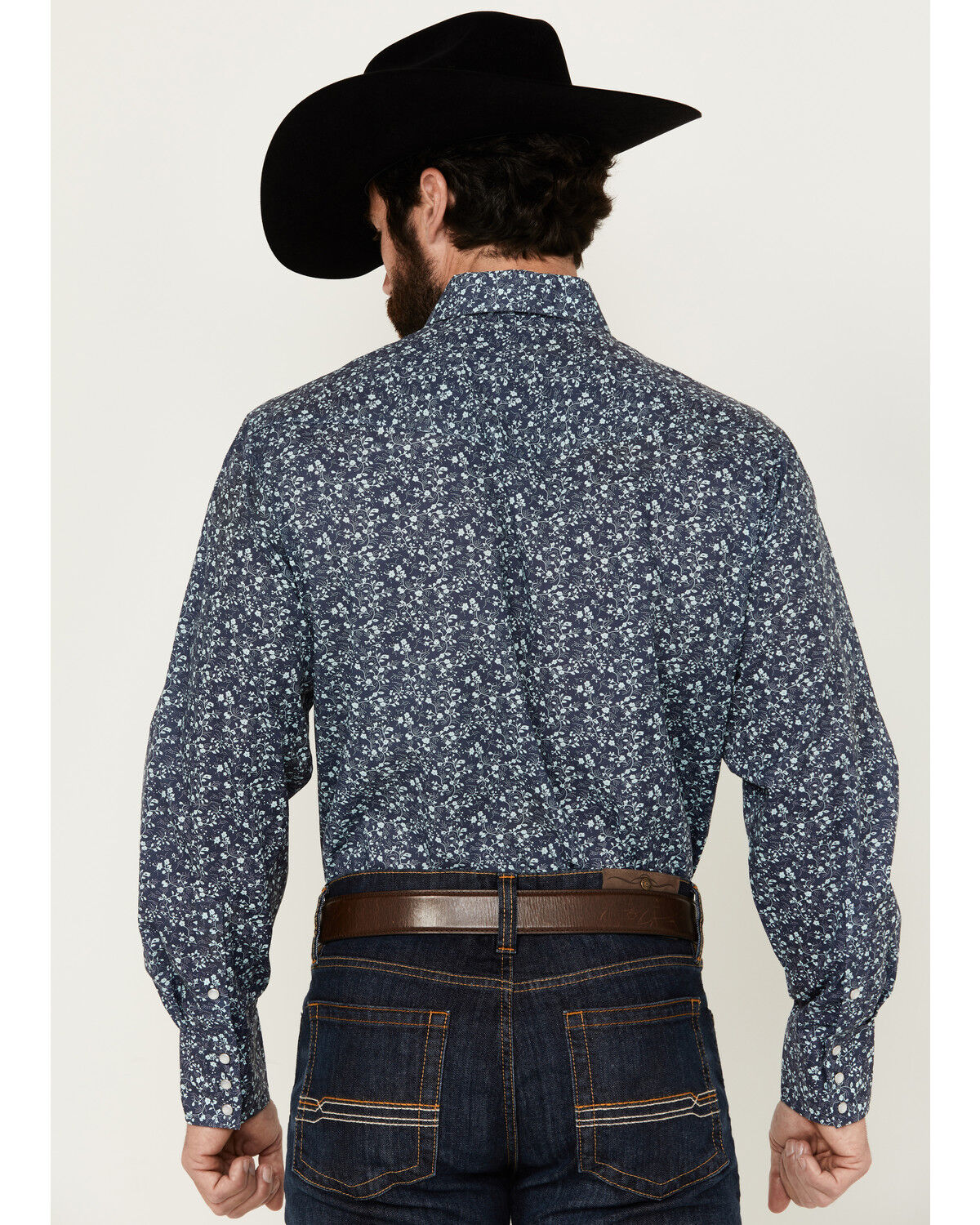 Image #4 - Roper Men's Floral Print Long Sleeve Snap Western Shirt - Tall, Navy, hi-res
