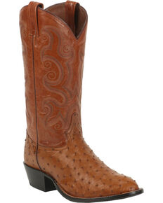 Tony Lama Men's Full Quill Ostrich Cowboy Boots - Round Toe, Peanut Brittle, hi-res
