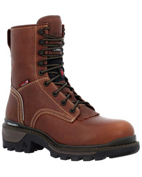 Rocky Men's Rams Horn Insulated Waterproof Lace-Up Logger Work Boots - Composite Toe, Brown, hi-res