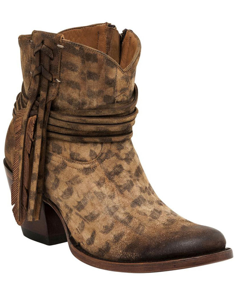 Lucchese Handmade Robyn Hand Tooled Feather Booties , Tan, hi-res