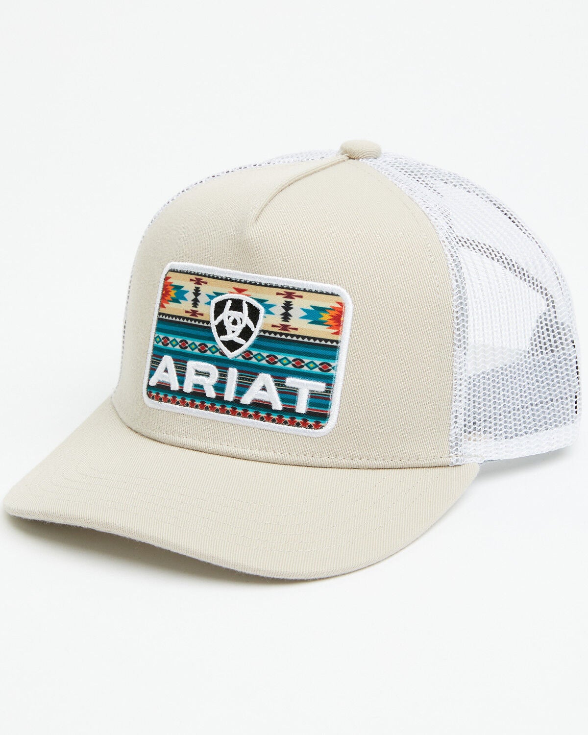 Image #1 - Ariat Boys' Southwestern Patch Ball Cap, White, hi-res