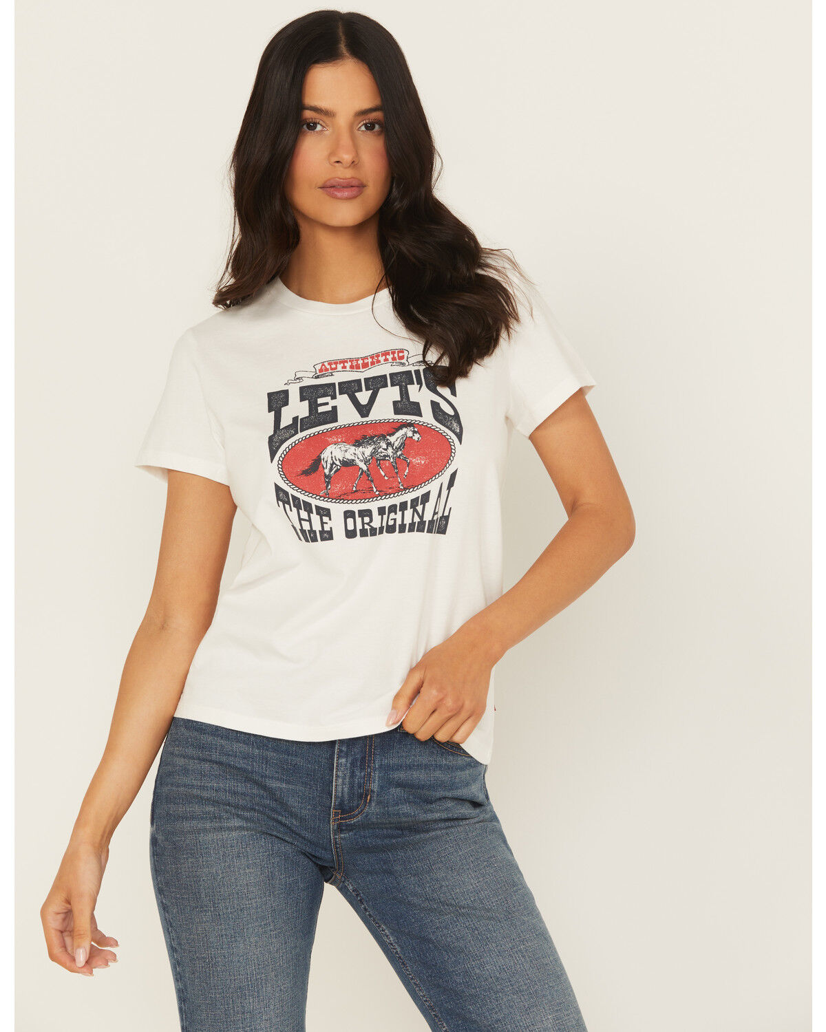 Image #1 - Levi's Women's Horse Short Sleeve Graphic Tee, White, hi-res