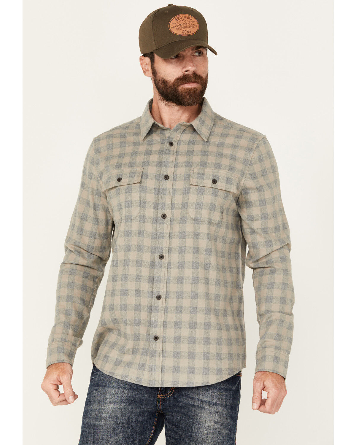Image #1 - Brothers and Sons Men's Briscoe Everyday Plaid Print Long Sleeve Button Down Flannel Shirt, Steel, hi-res