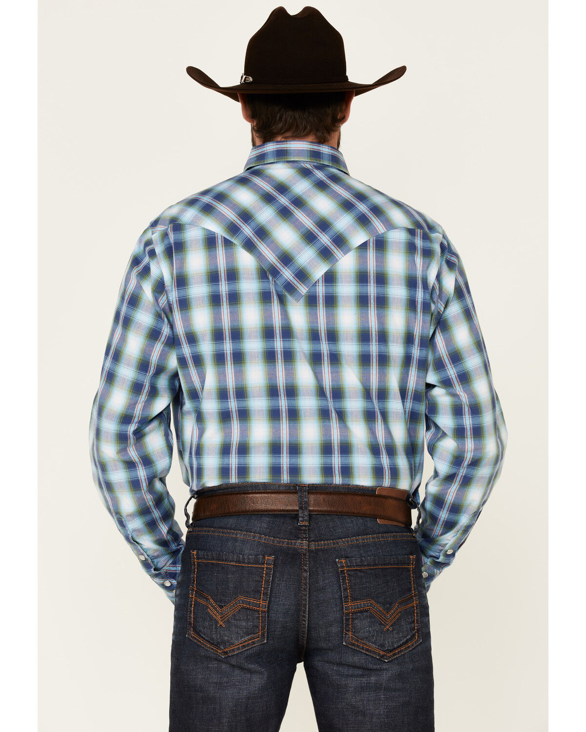 Image #4 - West Made Men's Dobby Plaid Long Sleeve Pearl Snap Western Shirt, , hi-res