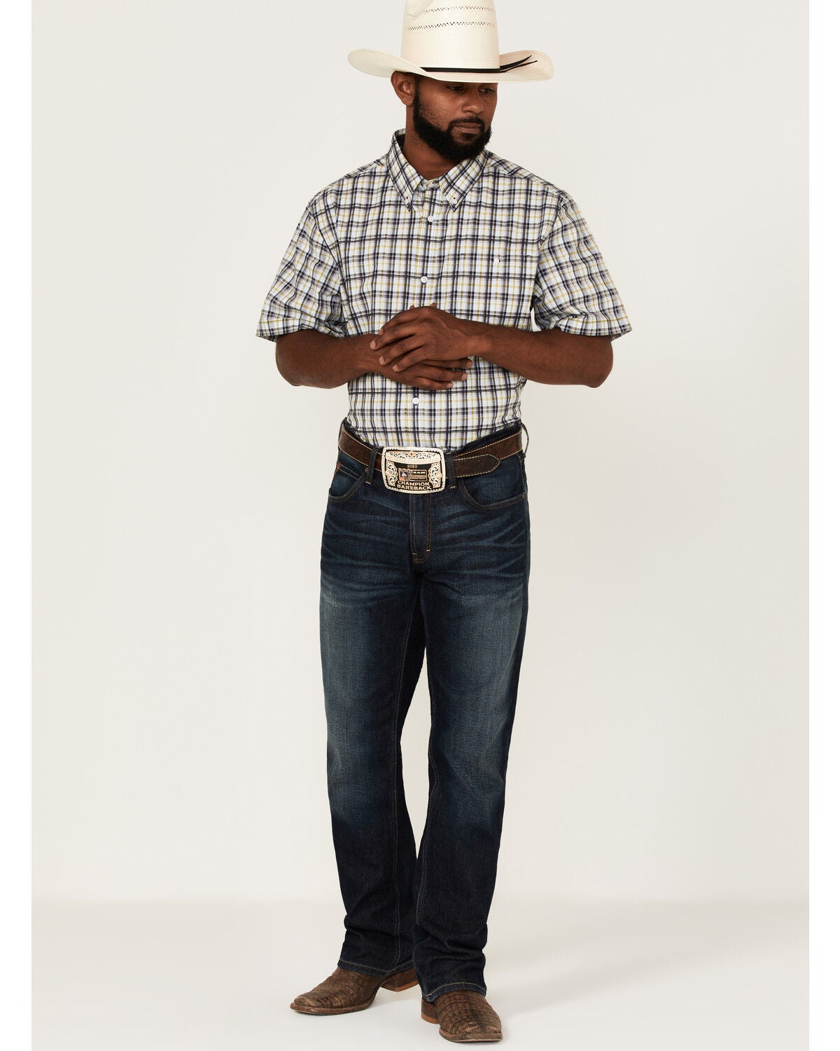 Image #2 - RANK 45&reg; Men's Sponsor Plaid Print Short Sleeve Button-Down Western Shirt, Multi, hi-res