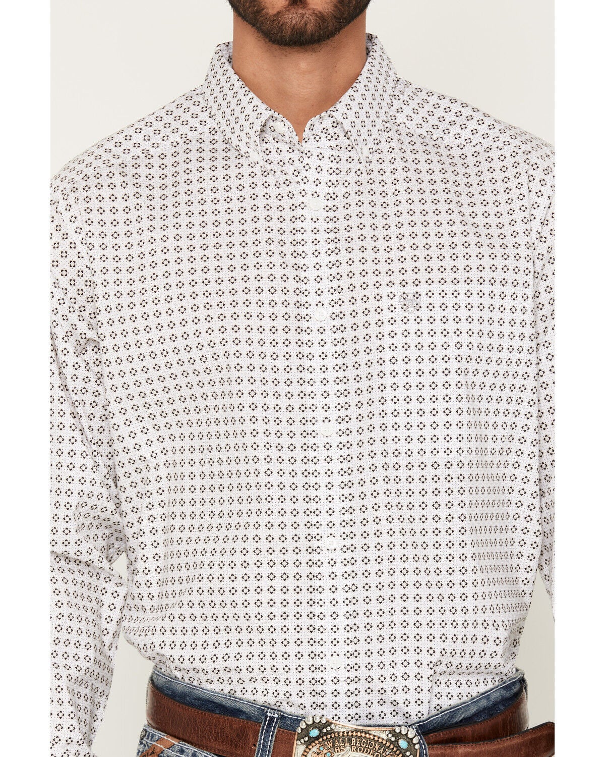 Image #3 - Ariat Men's Boot Barn Exclusive Franz Geo Print Long Sleeve Button-Down Western Shirt - Tall, White, hi-res
